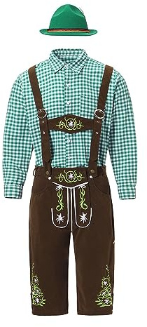 Générique Costume Oktoberfest Homme,Bavarois Vêtements avec Porte-Bavoir Amovible, Chemises à Carreaux Bavarois Oktoberfest Lederhosen Shorts Bavarois Deguisement Oktoberfest Oktoberfest