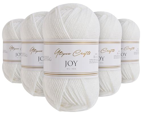 Utopia Crafts JOY DK Knitting Yarn 5x 50g - 100% Acrylic (Soft White)