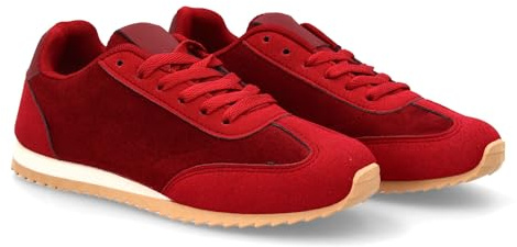 shoes&blues.es 96282 Deportivas para Mujer Diseno Clasico, Suela Plana Dentada y Comoda, Cierre de Cordones. Estampado Liso Ideal para la Temporada Otono Invierno. Burdeos Talla 41
