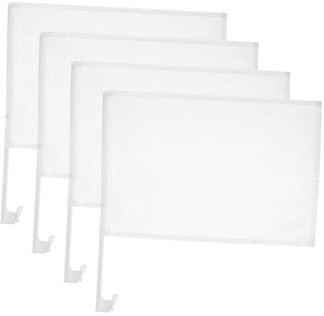 Toyvian 4 pièces Drapeaux Voiture DIY Blancs avec Manche Confortable à Main pour Événements Sportifs et Course Jo