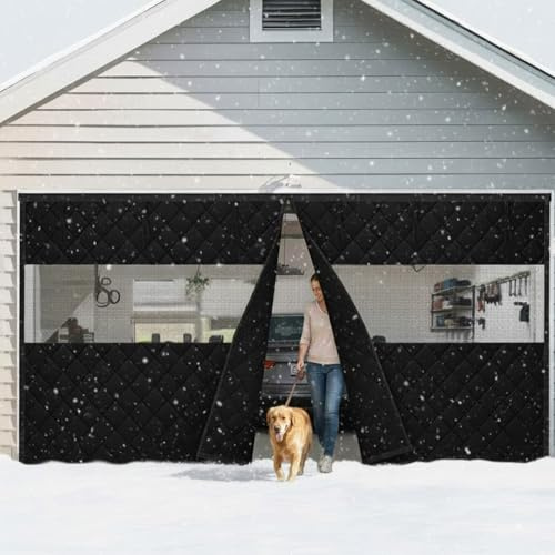 Garage Door Screen for Winter, Magnetic Insulated Garage Door Cover, 9x9 15x7 10x9 10x10ft Garages Doors Insulation Curtain Kit for Patio Doorway Living Room Waterproof Windproof(Black,11x9FT)