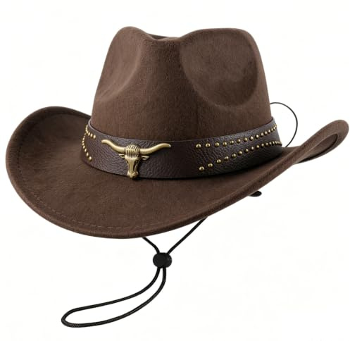 TOLASTO Chapeau Cowboy Western Femme Homme – Chapeau Cowgirl Vintage Bord Large Ajustable, Cowboy Hat Style Country Rodeo Festival Costume, Chapeau Western Feutre