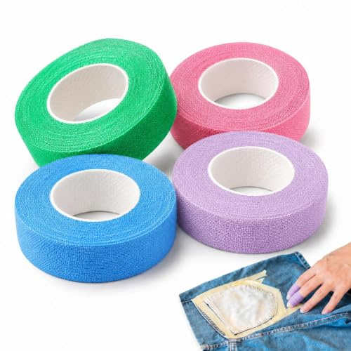 BOHUIMYI 4 Rolls Self-Adhesive Thimble Tape, Latex-Free Polyester Finger Protectors for Sewing, Embroidery, Quilting, Crochet, Adjustable Cuttable Finger Guards, 4 Colors