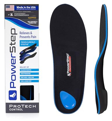PowerStep ProTech Control Orthotic Insoles - Medical Grade Arch Support Inserts for Plantar Fasciitis Relief- Made in USA - Maximum Cushioning + ShockAbsorb Orthotic (M 8-8.5 W10-10.5)
