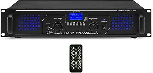 Fenton FPL1000 Bluetooth PA Power Amplifier 1000W with USB/SD MP3 Player, FM Radio, LED Display, AUX Input – Versatile PA Amp for Professional DJ and Home Audio Use