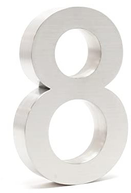 Wiltec Número de casa 8 acero inoxidable 20 cm moderno diseño 3D tipo Arial para fachadas y exteriores de casas de casas, material de montaje incluido