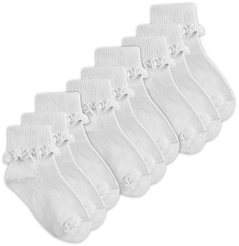 Metzuyan 9 x Pairs Kids Girls Low Cut Frilly Lace Ankle Socks Cotton Rich School Uniform Socks White - 3 Packs 6-8.5