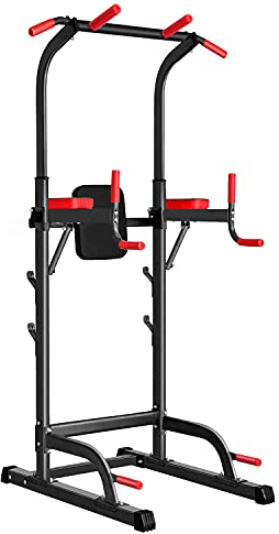 Estación de inmersión de torre eléctrica, estación de barra de dominadas y equipo de gimnasio multifunción para entrenamiento de fuerza en el hogar, altura de hasta 86 pulgadas, carga 350 libras