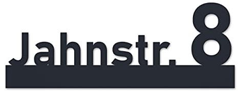 Personalisierte Edelstahl-Hausnummer mit Straße, pulverbeschichtet in anthrazit, RAL 7016