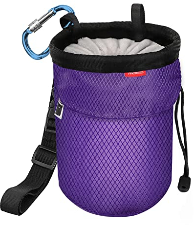 MoKo Chalkbag, Kordelzug Magnesiabeutel Klettern Bouldern Chalk Bag mit Einstellbar Gurt & Reißverschlusstasche & Karabinerclip für Klettern Gewichtheben Gymnastik Crossfit - Lila