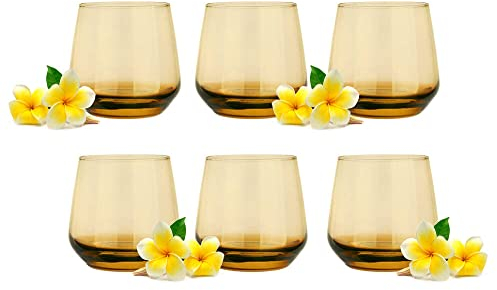 Glasmark KROSNO 1992 Juego De 6 Vasos Para Cócteles En Vidrio Transparente 310 ml Para Agua Jugo Soda Color De Miel Sunset
