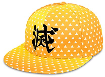 Roffatide Anime Démon Slayer Zenitsu Casquette de Baseball Chapeau Papa Ajustable Casquette Snapback Chapeau à Bord Plat en Coton Brodé Jaune B