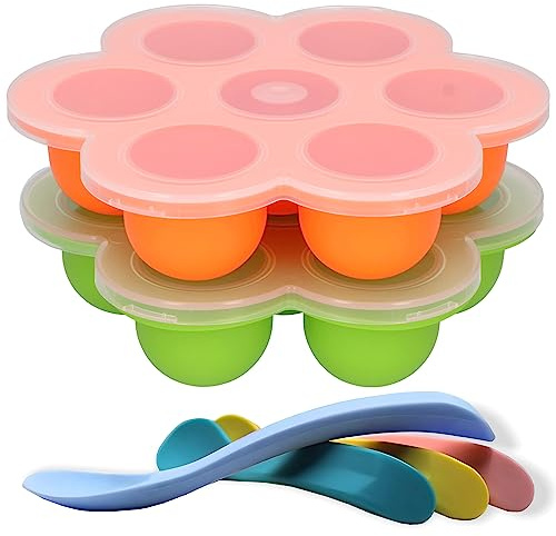 HI NATURE™ Babygröt Frysbehållare med 4 baby skedar, Portionsform barnmat, Portionizer Babygröt, Baby mat tillbehör, frysformar för barnmat, förvaring Grötformar, Värmebeständig (Grön Orange)