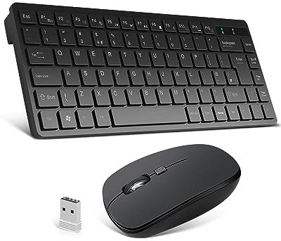 Maxesla Mini Wireless Keyboard and Mouse Set UK, Long Distance 2.4Ghz Cordless Slim Wireless Mouse and Keyboard, Multi-Media Shortcut UK Layout Quiet Computer Keyboard, Sleep Mode Long Battery Life B