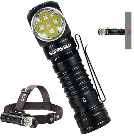 Weneasker Lampe frontale de 4000 lumens, portée 325 m, Sofirn HS41, lampe torche LED USB C, rechargeable à 9 modes, avec batterie pour course, jogging, pêche, camping