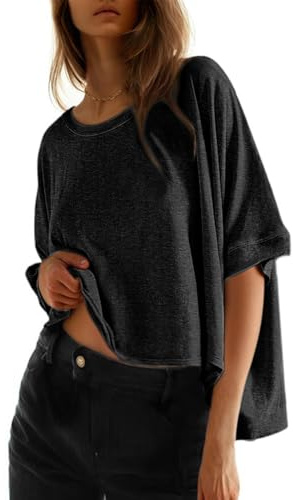 Dokotoo T Shirts for Women Summer 2026 Fashion Clothing Outfits Womens Tops Oversized Tshirts Plus Size Cute Tops Spring Trendy Loose Blouses Women's Dressy Casual Workout Gym Clothes Basic Tees Black