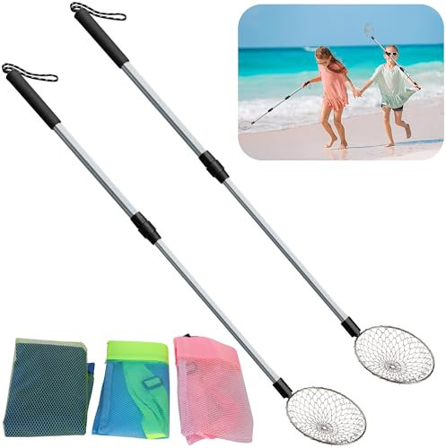 codree 5 Pcs/Set Beach Sand Sifter with Beach Bags- Shark Tooth Sifter- Sand Scoop Shell Scooper for Beach- Beach Scoop Shovel and Sifter Tool for Picking Up Shells Beachcombing & Rock Hunting