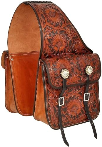 EQUIGEAR Western-Leder-Satteltasche für Pferde | Reitvergnügen Wanderritt geeignet für Reiten und Fassrennen | Satteltasche mit verstellbarem Riemen GRÖSSE: 10X10X3 SA-40