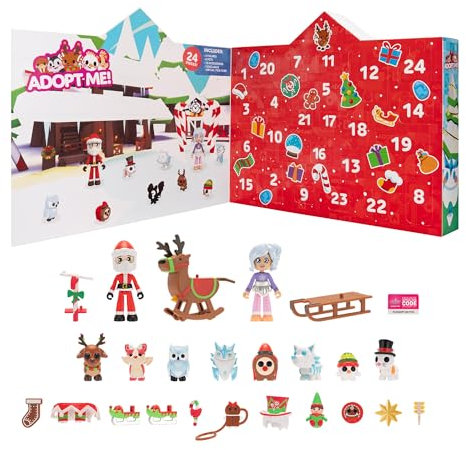 Adopt Me! Holiday Calendar - Features (8) 2-inch Pets, (2) 2.75-inch Figures, and 13 Unique Accessories - Exclusive Virtual Item Code Included - Ages 6+