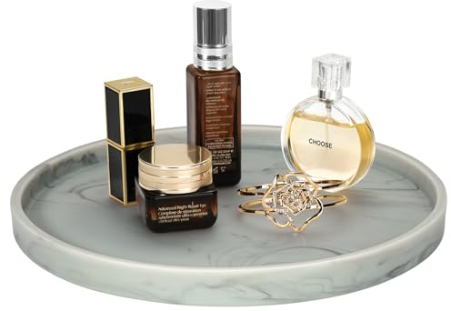 Shinowa Plateau Décoratif en Résine, Plateau de Rangement pour Salle de Bain, Organisateur de Vanité pour Chambre à Coucher, Organisation pour Bijoux Cosmétique Savon Plante, Marbre Gris