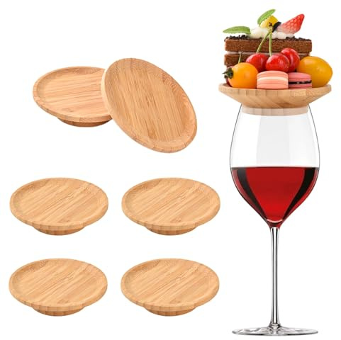 MGYHWJA Portavasos de bambú para copas de vino, evita que el vino tinto salpique, para aperitivos, postres, reuniones familiares, restaurantes, bares (6, grandes)