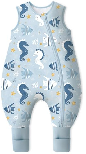 Yoofoss Saco de Dormir para Bébé con Pies Calcetines 2.5 TOG Algodón Todo el año Primavera Otoño Súper transpirable Dormir para Unisex 90 cm Niñas Niños 3-4 Años