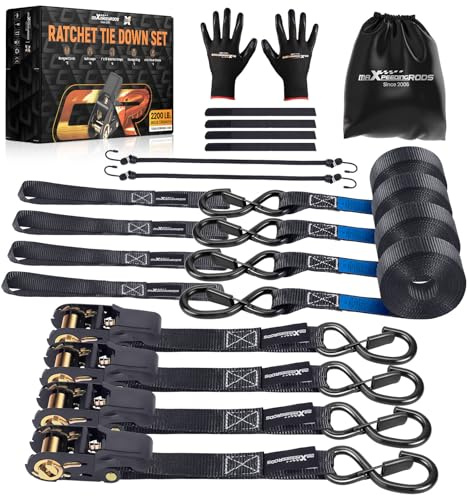 maXpeedingrods 4x 4,5 m Cinghie di Fissaggio a Cricchetto 997 kg, con Ganci di Sicurezza a S, EN 12195-2 -Nero