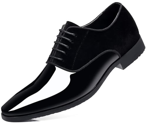 TBDZBXT Men's Tuxedo Patent Leather Classic Velvet Lace-Up Business Dress Shoes Black 45