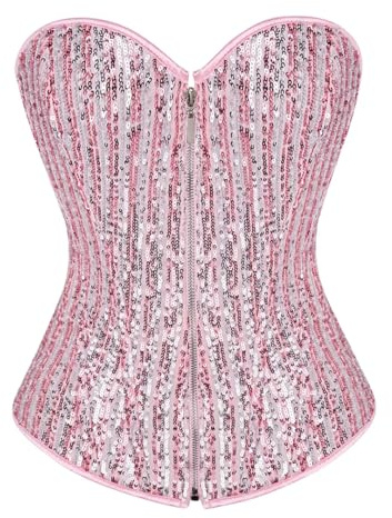Fnfmrfmr Corsé de lentejuelas con cremallera para mujer, moldea el cuerpo, lencería, bustier, moldeador de cuerpo, pnnrk, M