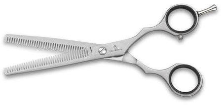 Victorinox Effilierschere, Friseurschere, Länge: 15 cm, Extra Scharf, Rostfreie Stahlklingen, mit Fingerstütze, Silber