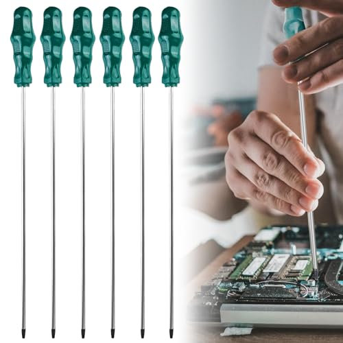 WIYETY 6 destornilladores Torx largos: destornilladores magnéticos, juego de destornilladores con mango de plástico, longitud de la hoja 400 mm (T15, T20, T25, T27, T30, T40)