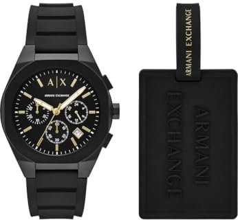 Armani Exchange Watch for Men, Quartz Chronograph Movement and 42mm Case Size with Silicone Strap, Coal Black
