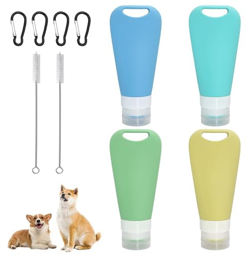 Vuemhjaey Pack of 4 reusable food tubes for filling dog 90 ml for treats dog, liver sausage dog tube, travel bottles for filling with carabiner and test tube brush