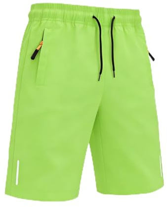 Himcus Boys PE Shorts Kids Football Sports Quick-Dry Gym Activewear Running Shorts with Drawstring,Zip Pockets(Tag 160,Green,11-12Y)