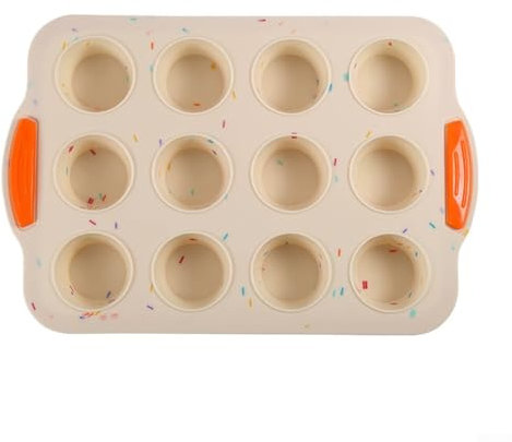 Plaque de cuisson en silicone avec 12 trous ronds, parfaite pour muffins, cheesecakes, gelées, et plus encore, passe au micro-ondes (beige)