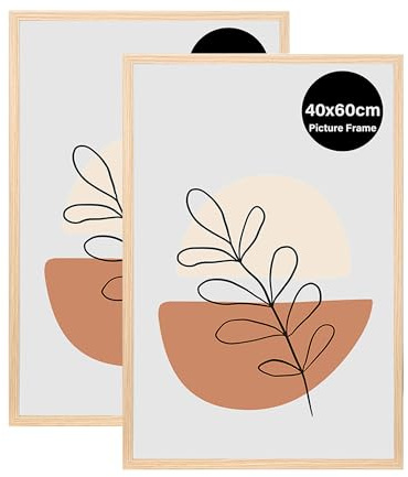 KAIWIN Lot de 2 cadres photo, en chêne massif, 40 x 60 cm, Cadres photo en bois pour accrocher, Cadre pour affiche, Utilisés pour photos, images, affiches, puzzles
