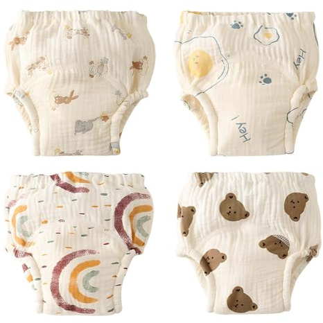 Stoffwindeln Baby Baumwolle, 4 Stück Waschbare Windeln, Elastisch Windeln mit Verschiedenen Cartoon-Mustern, L Spreizhose Baby, Stoffwindeln überhose für Die Meisten Babys, Kleinkinder (5-9kg)