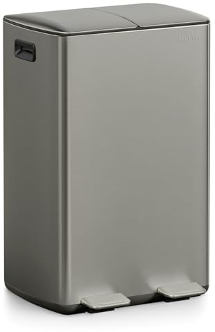 mVm Mülleimer Küche,60 Liter Treteimer,2x30L Doppelter Abfalleimer 2er-Mülleimer Mülltrennung mit Inneneimer, Stahl, Luftdicht, Softclose-Deckel, Breites Robustes Pedal