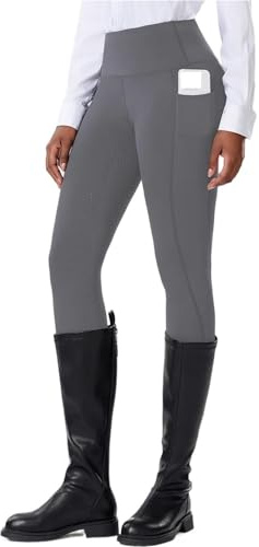GOXQIT Pantaloni da Equitazione Pantaloni da Equitazione Aderenti a Compressione Addominale a Vita Alta Elastici Antiscivolo in Silicone Donna, Tinta Unita per Sport(Gray,S)