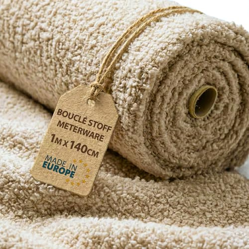 Tessuto per Tappezzeria Bouclé 1 M x 140 cm - Tessuti a Metraggio per Divani Stoffa per Poltrone Tessuto per Divani a Metro Stoffa Arredo Teddy Ideale per Cuscini Rivestimento Oeko Tex Beige