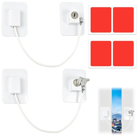 2 Piezas Cerradura para Puerta de Frigorífico Autoadhesiva,Candado Nevera con 2 Llaves,Cerradura de Seguridad para Armario,Cajones,Puertas y Ventanas,Sin Taladrar,Blanco