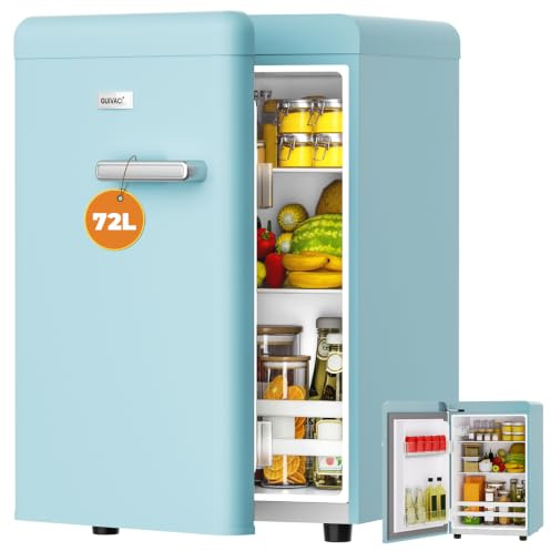 GUIVACI Mini Réfrigérateur Rétro 72L – Silencieux 43 dB, Design Vintage avec LED, 7 Niveaux de Température, pour Chambre, Bureau, Cuisine & Bar(vert)