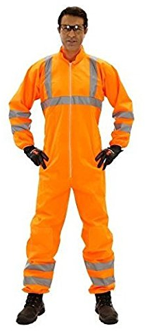 Einweganzug für Karneval Fasching Verkleidung Kostüm/Einweg-Warnschutz-Overall Anzug/Schutzanzug mit Signalfarbe orange mit Reflektoren/Werde zum Müllmann Maler Lackierer Bauarbeiter, Größe:XXL