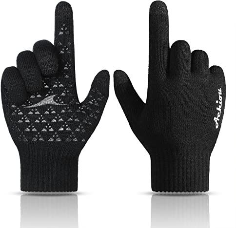 Achiou Winter Gloves for Men Women, Touch Screen Texting, Warm Gloves with Thermal Soft Knit Lining, Elastic Cuff, Unisex-Adults, Acrylic, Cold-Weather Gloves, Blue