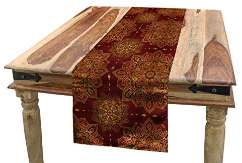 ABAKUHAUS Mandala Tischläufer, Inspiration, Esszimmer Küche Rechteckiger Dekorativer Tischläufer, 40 x 180 cm, Braun Gelb Rot