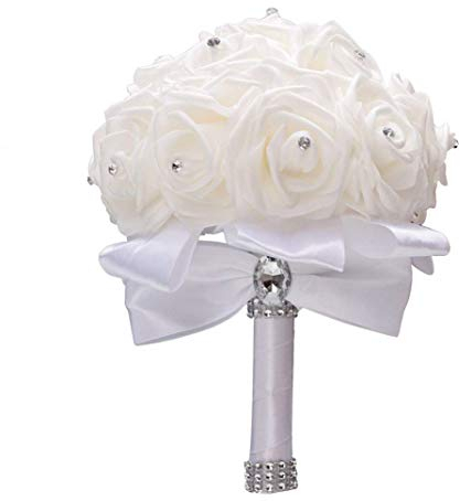 LHKJ Bouquet Demoiselle d'honneur en Blanc, Artificiel, Bouquet de Mariée Artificiel Blanc