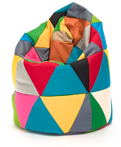 Ecopuf | Patchwork Design Mis sittsäck sittsäck sittsäck, sittpuff för inomhus- / utomhus | Fläckbeständig säck, vadderad påse med polystyrolpärlor