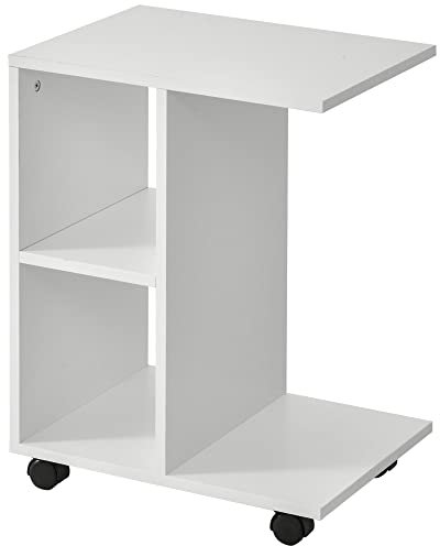 HOMCOM Beistelltisch in C-Form, Couchtisch mit Rollen, Kaffeetisch, Tragbarer Sofatisch, für kleine Bereiche, 45 x 35 x 58 cm, Weiß
