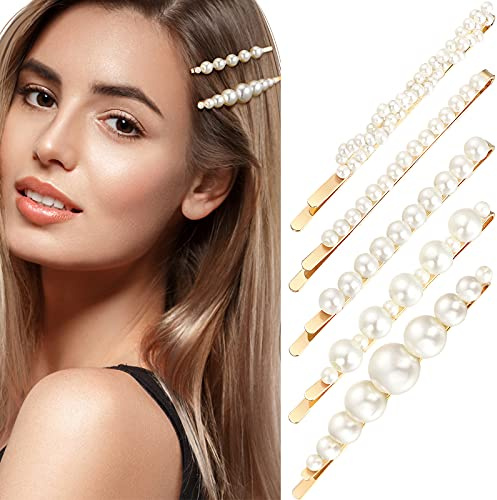 WILLBOND 5 Pcs Pinces à Cheveux de Perles Vintage Artificielles Épingles à Cheveux de Perles Artificielles Douces Barrette de Fausse Perle Élégante Accessoires pour Mariée Demoiselle Filles