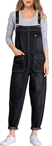 Sukany Women's Casual Baggy Denim Jean Overalls Loose Bib Dungarees Harem Romper Jumpsuit Pants Black S